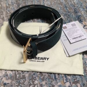 Burberry Forest Green Check and Gold Buckle Belt - Large XL 106 CM - NWT
